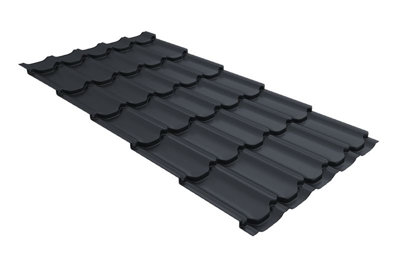 Металлочерепица Grand Line Kvinta Plus Velur Х RAL 7024 мокрый асфальт