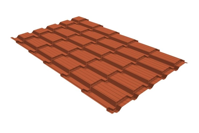 Металлочерепица Grand Line Quadro Profi Satin Matt TX RAL 8004 терракота