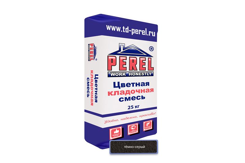 "Perel SL (лето), 25 кг" Цветные кладочные растворы , применяются для кладки кирпича с водопоглощением от 5 до 12 %. 0015 темно-серая