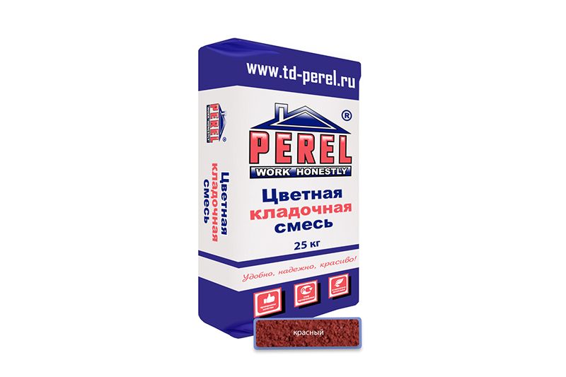 "Perel SL (лето), 25 кг" Цветные кладочные растворы , применяются для кладки кирпича с водопоглощением от 5 до 12 %. 0060 красная