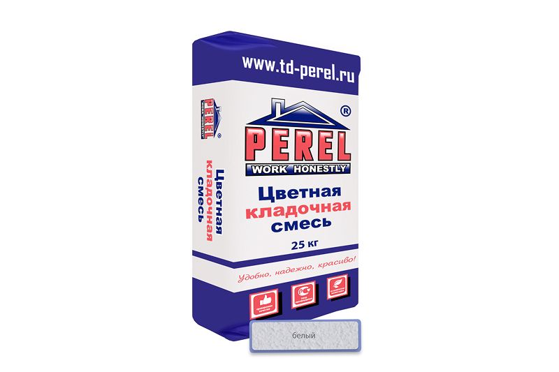 "Perel VL (лето), 25 кг"Цветные кладочные растворы, применяются для кладки кирпича с водопоглощением от 5 до 17 %. (ручная формовка) 0205 белая