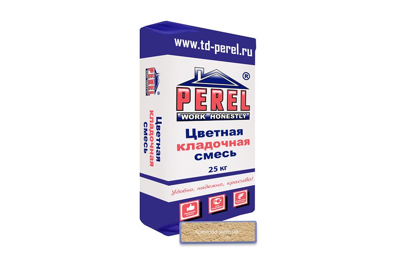 "Perel VL (лето), 25 кг"Цветные кладочные растворы, применяются для кладки кирпича с водопоглощением от 5 до 17 %. (ручная формовка) 0230 кремово-желтая