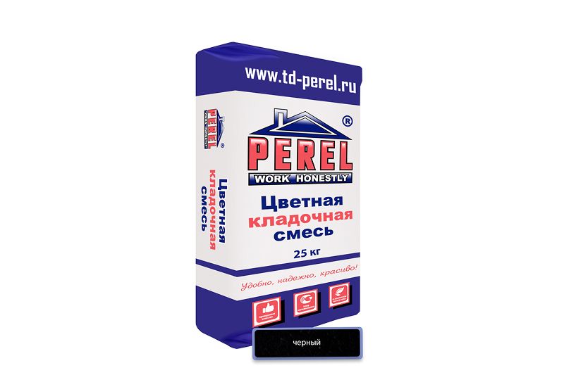 "Perel VL (лето), 25 кг"Цветные кладочные растворы, применяются для кладки кирпича с водопоглощением от 5 до 17 %. (ручная формовка) 0265 черная