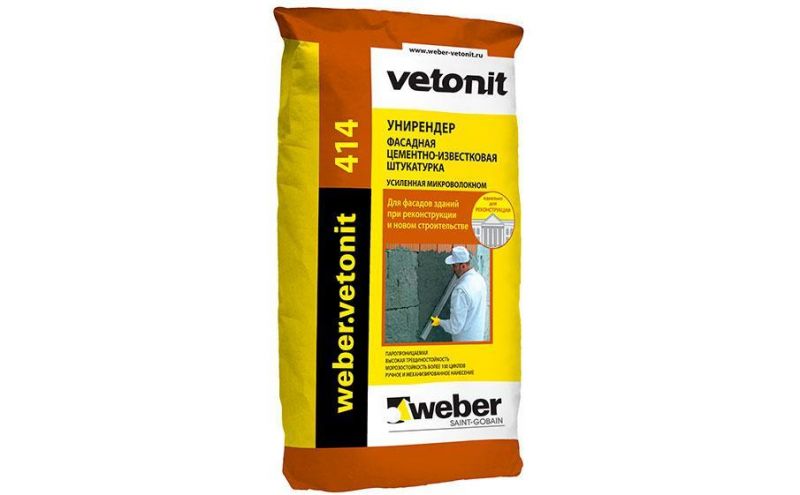 Цементно-известковая фасадная штукатурка weber.vetonit Unirender 414, 25 кг