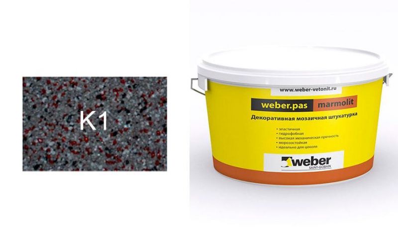 Декоративная мозаичная штукатурка weber.pas marmolit k1, 25 кг