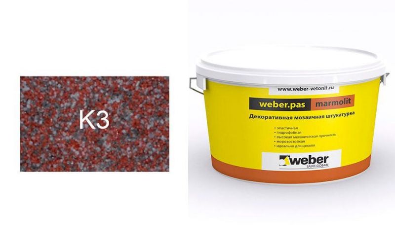Декоративная мозаичная штукатурка weber.pas marmolit k3, 25 кг