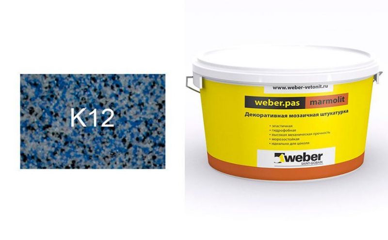 Декоративная мозаичная штукатурка weber.pas marmolit k12, 25 кг