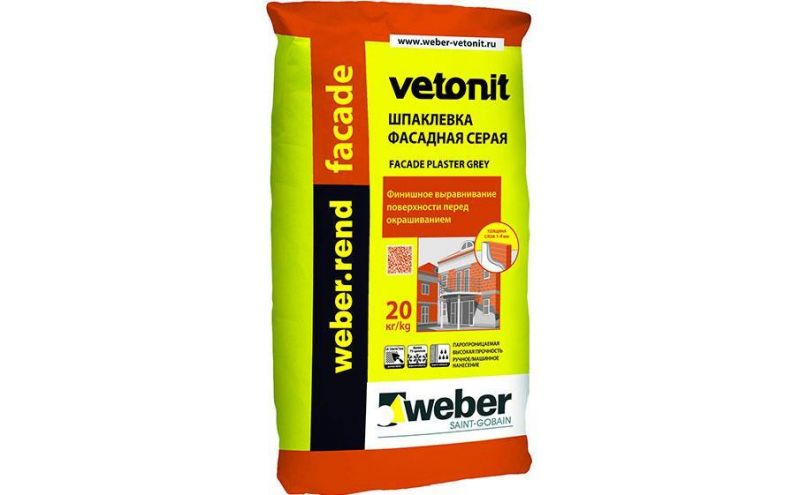 Цементная фасадная шпаклевка weber.rend facade grey, 20 кг