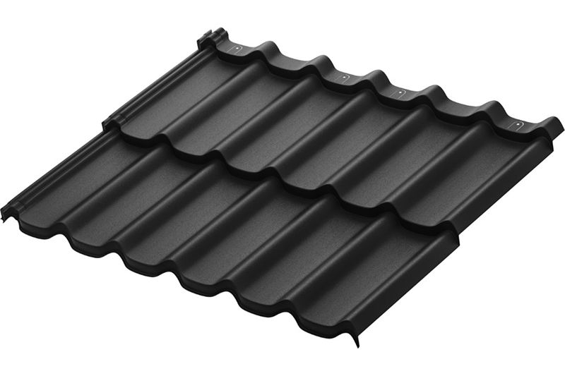 Модульная металлическая черепица Аквасистем Стокгольм XLL PU Matt (Zn275) 0,5мм Rooftop Кашемир (лист 1185х875 мм) RAL 9005