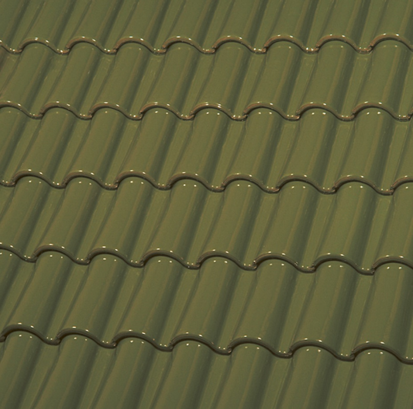 Керамическая черепица большая двухволновая ГЛАЗУРЬ С ДВУХ СТОРОН OLIVE GREEN